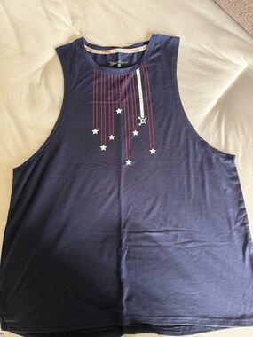 Navy Orange Theory Sleeveless Athletic Tank with Star Stripe Graphic